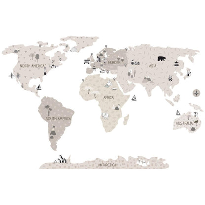 Sticker Enfant Carte Monde Beige