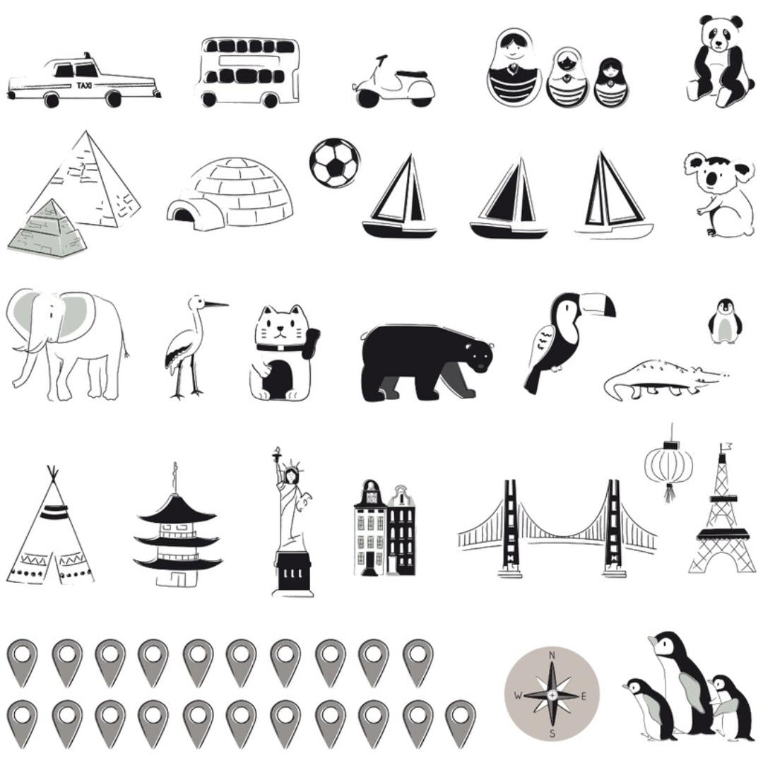 Sticker Enfant Carte Monde Beige