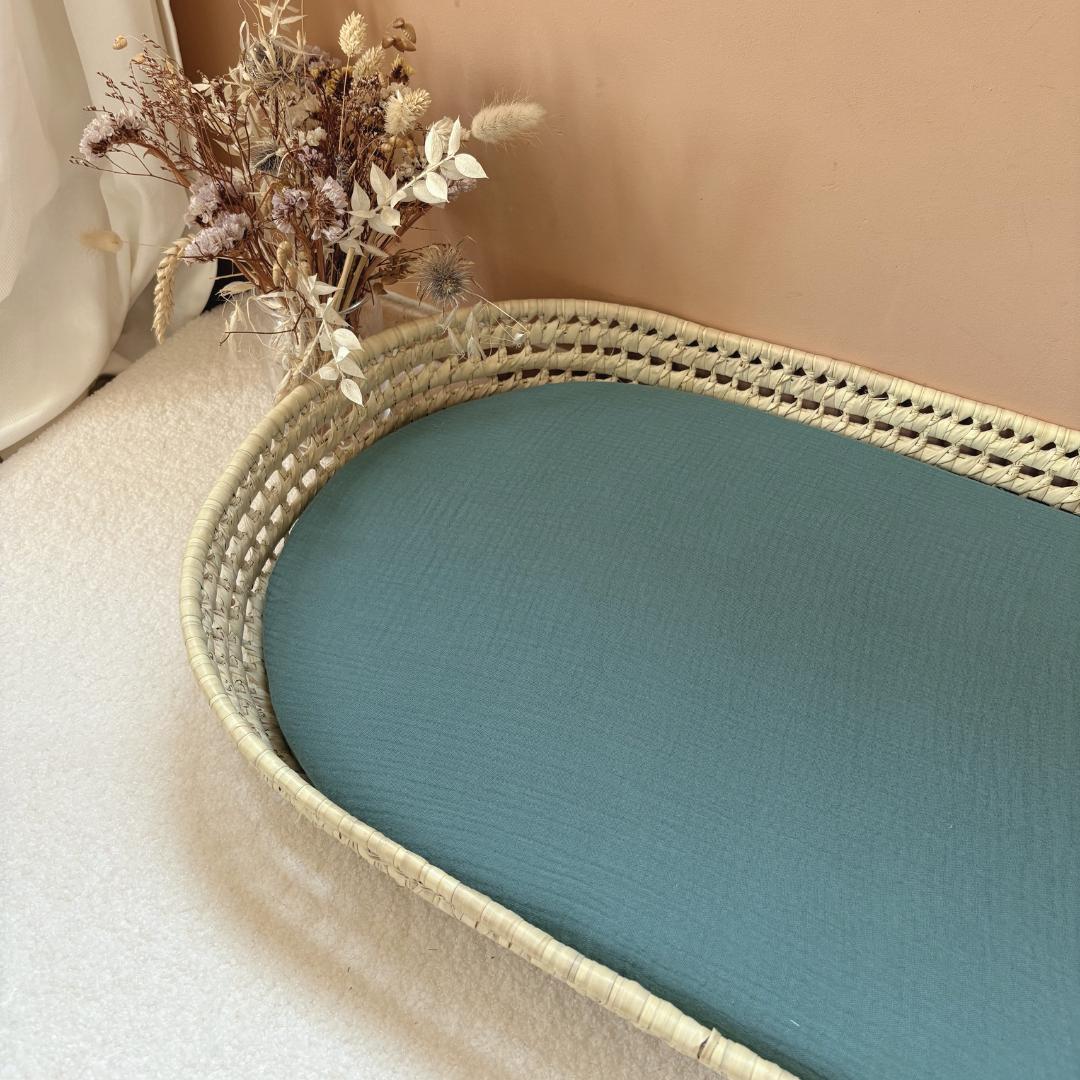 Panier à langer + matelas + housse double gaze vert eucalyptus