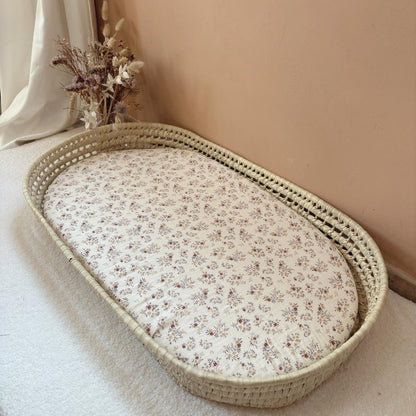 Panier à langer + matelas + housse double gaze fleurie Nina