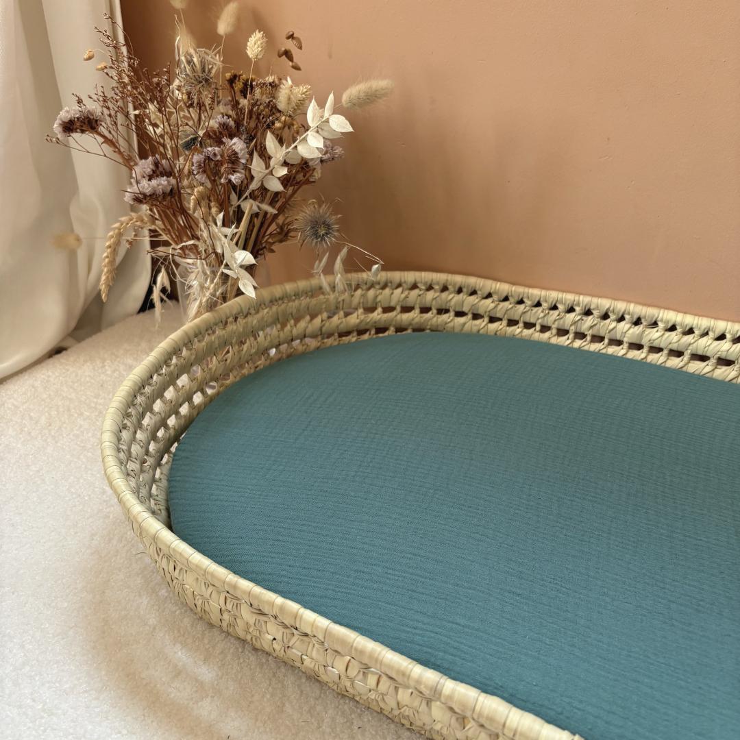 Panier à langer + matelas + housse double gaze vert eucalyptus