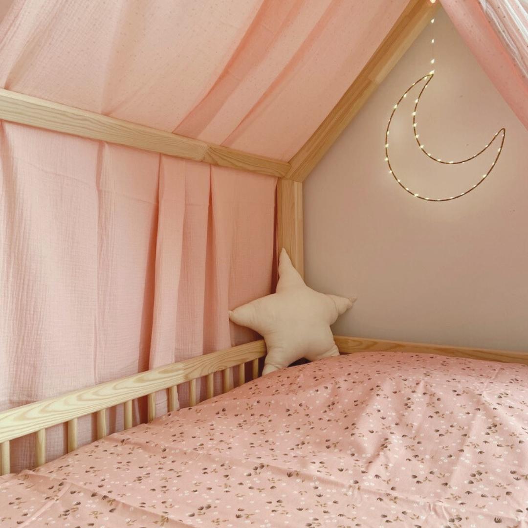 Ciel de lit cabane (pack de 2) Rose blush pois dorés