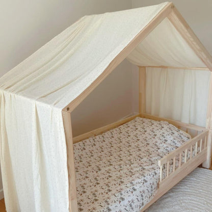 Ciel de lit cabane Ecru pois dorés en stock