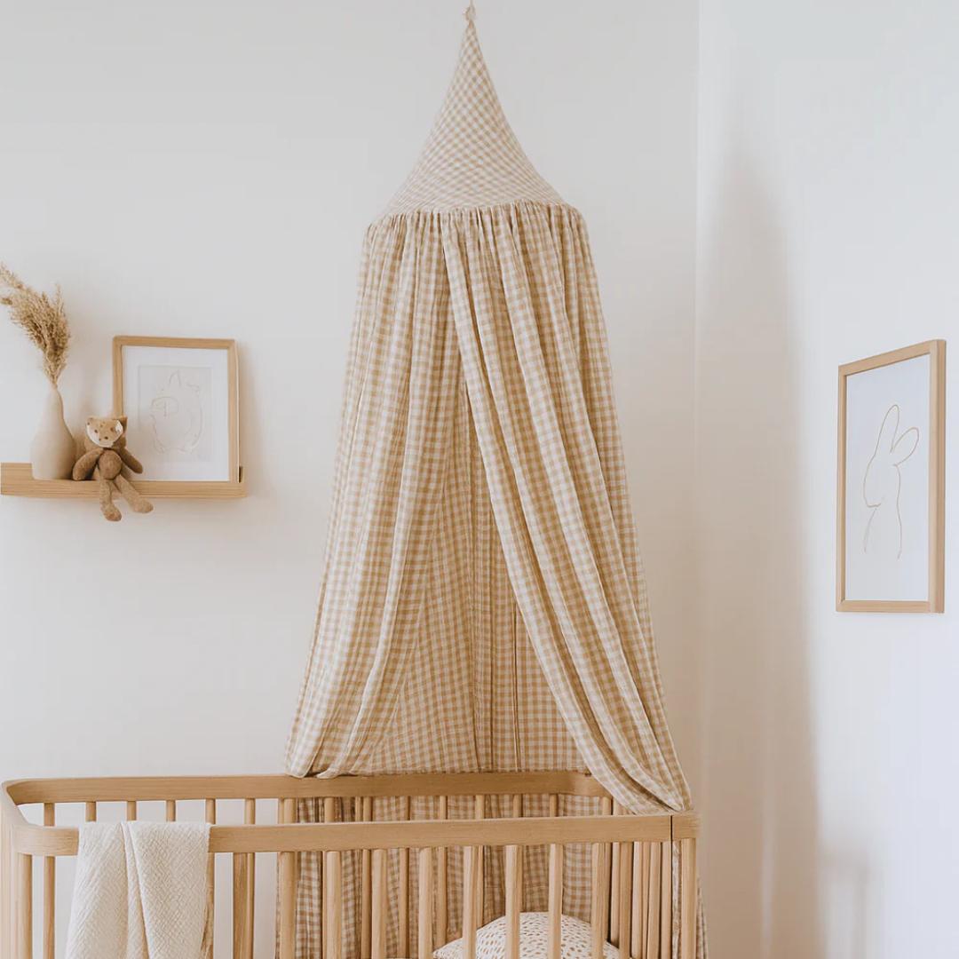 Ciel de lit bébé Vichy beige