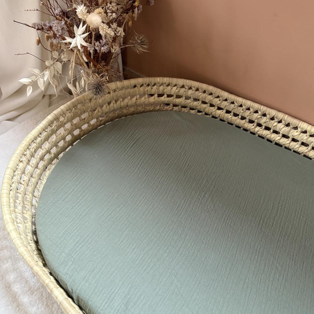Panier à langer + matelas + housse double gaze vert kaki