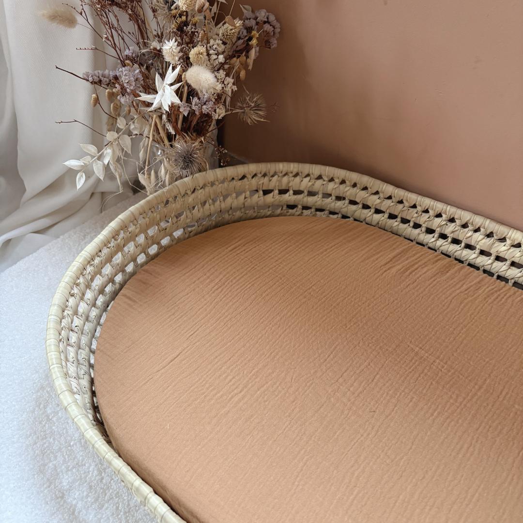 Panier à langer + matelas + housse double gaze camel