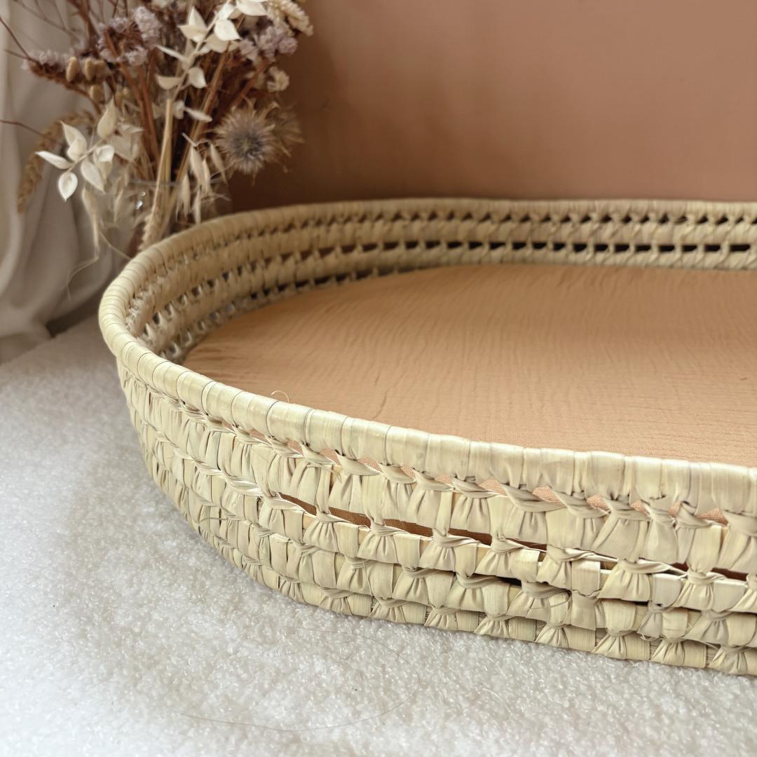 Panier à langer + matelas + housse double gaze camel