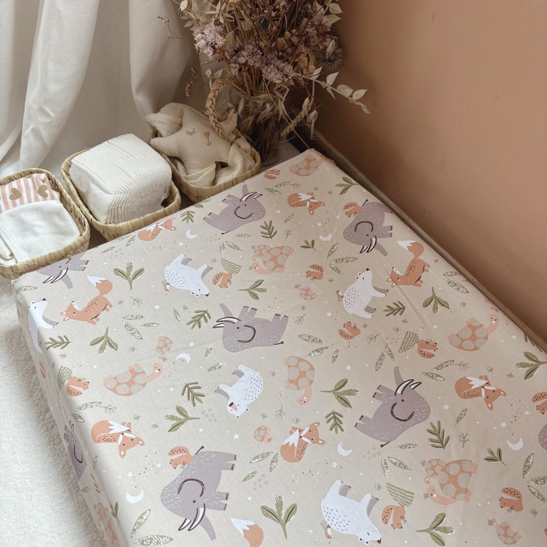 Housse matelas à langer Animaux beige