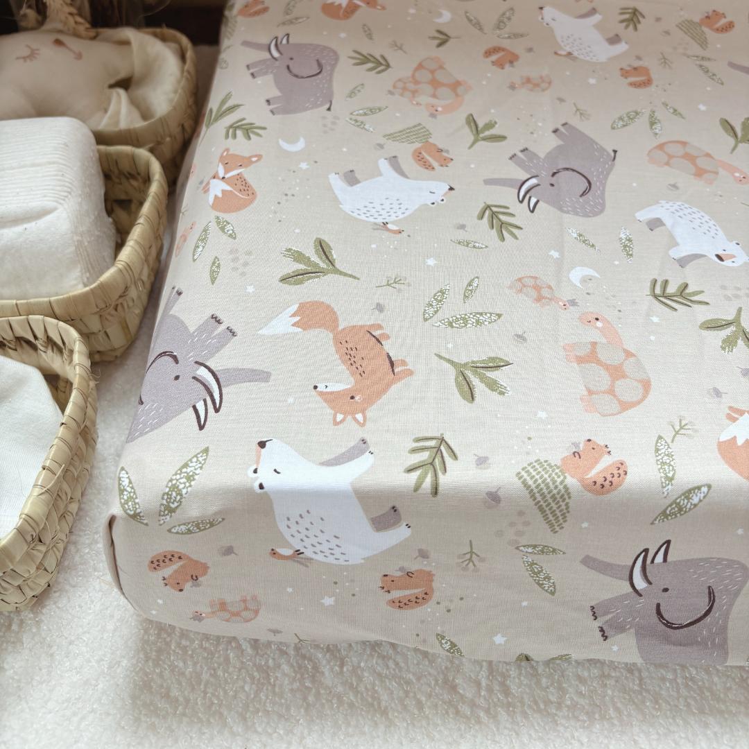 Housse matelas à langer Animaux beige