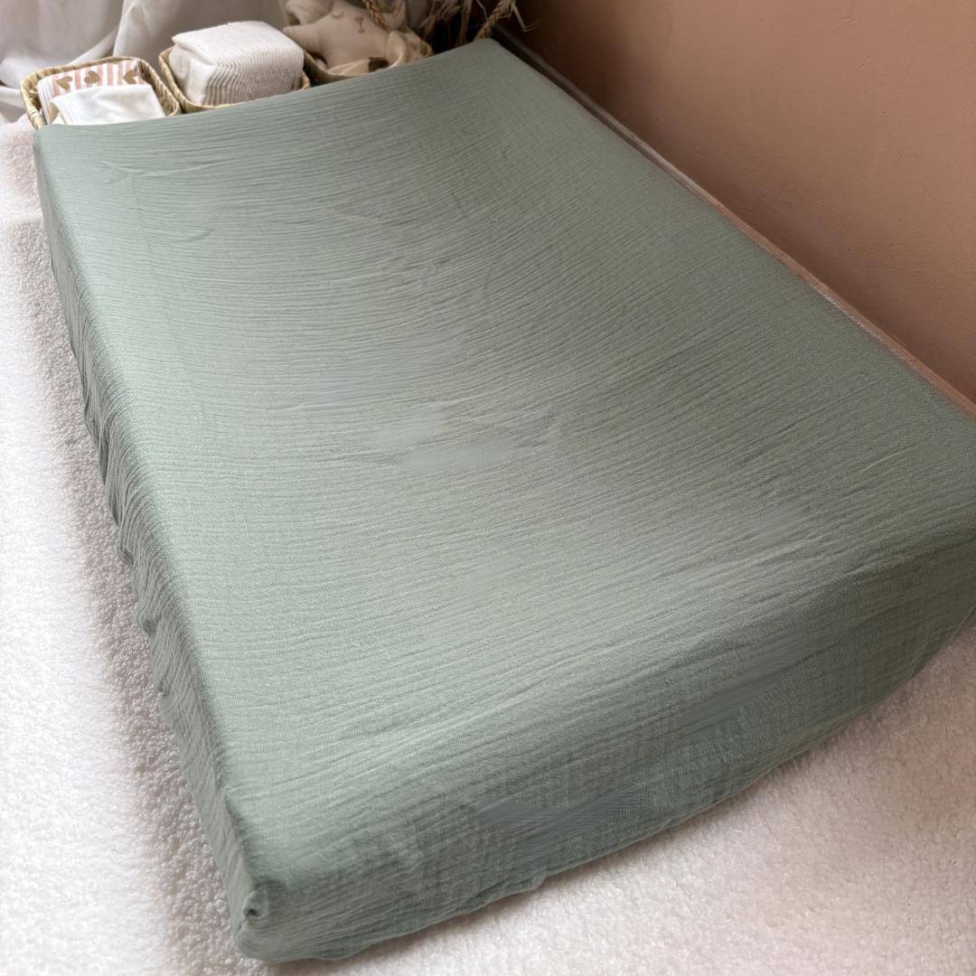 Housse matelas à langer double gaze BIO vert kaki