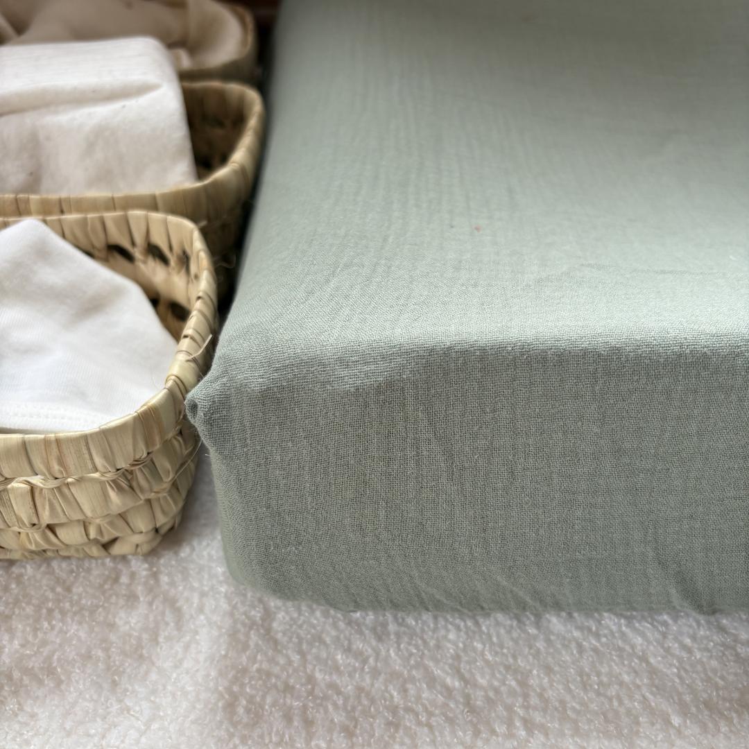 Housse matelas à langer double gaze BIO vert kaki