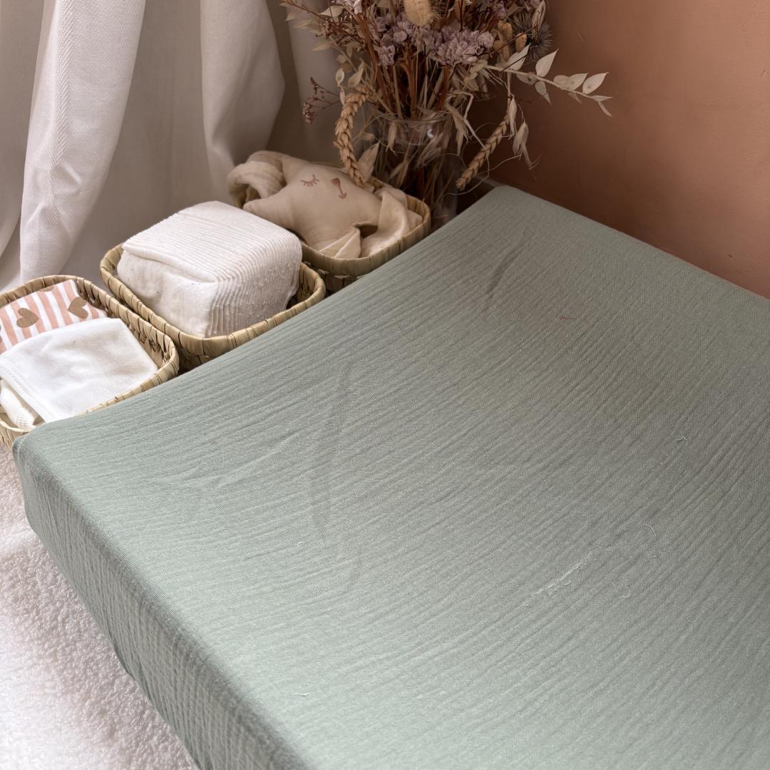 Housse matelas à langer double gaze BIO vert kaki