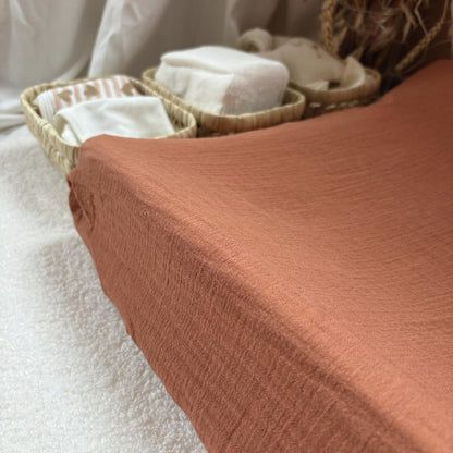 Housse matelas à langer double gaze BIO terracotta