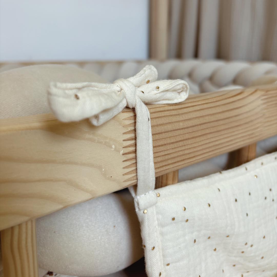Pochette de rangement lit - Ecru pois dorés