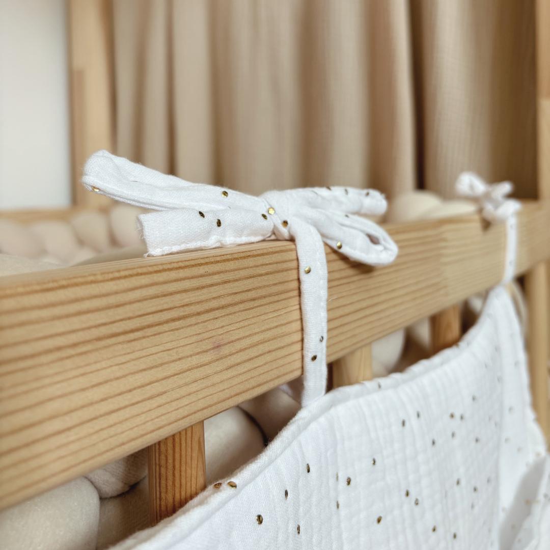 Pochette de rangement lit - Blanc pois dorés