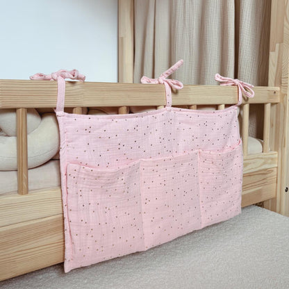 Pochette de rangement lit - Rose blush pois dorés