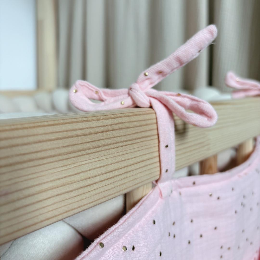 Pochette de rangement lit - Rose blush pois dorés