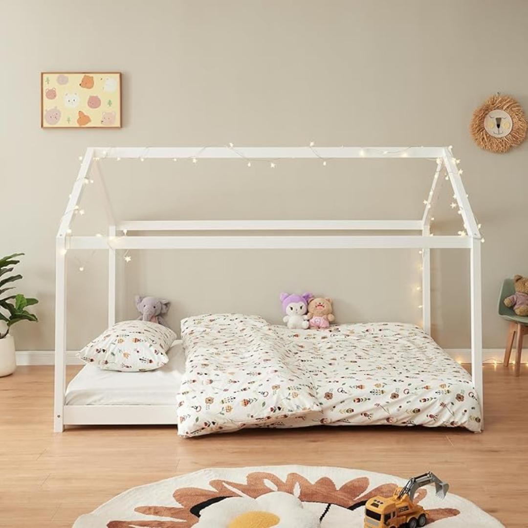 Grand lit cabane Montessori 140x200 cm - Blanc