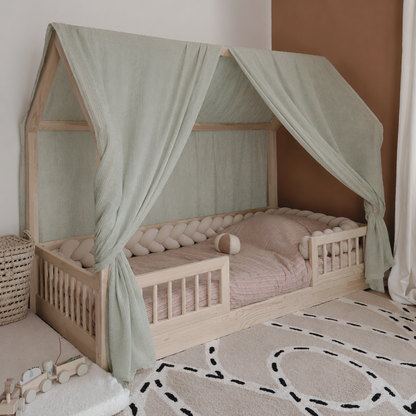 Ciel de lit cabane (pack de 2) Vert de gris à pois dorés