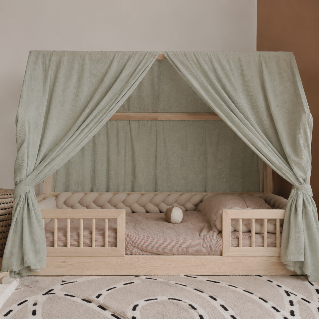 Ciel de lit cabane (pack de 2) Vert de gris à pois dorés