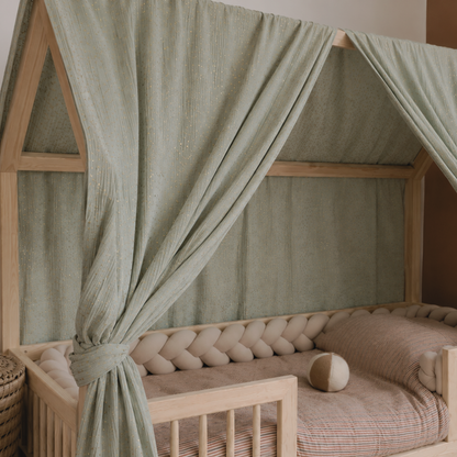 Ciel de lit cabane (pack de 2) Vert de gris à pois dorés
