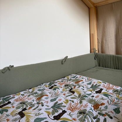 Tour de lit cabane double gaze vert kaki