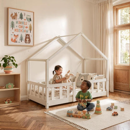 Lit cabane avec barrière 70x140cm - Blanc