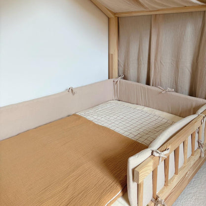 Tour de lit cabane double gaze Beige