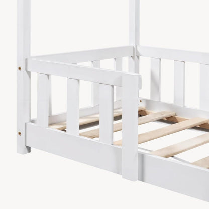 Lit cabane avec barrière 70x140cm - Blanc