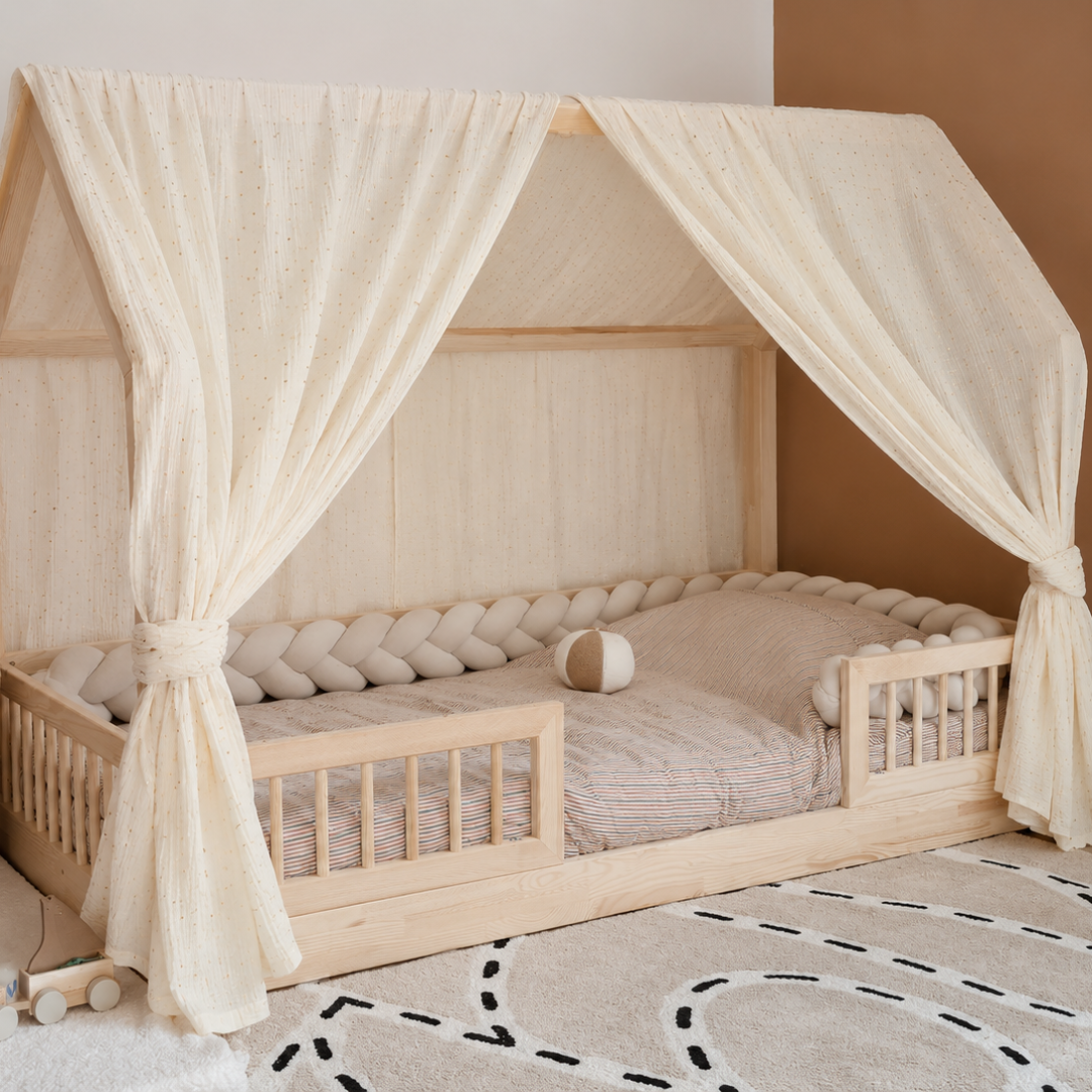 Ciel de lit cabane (pack de 2) Ecru pois dorés