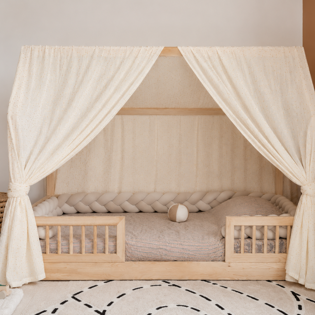 Ciel de lit cabane (pack de 2) Ecru pois dorés
