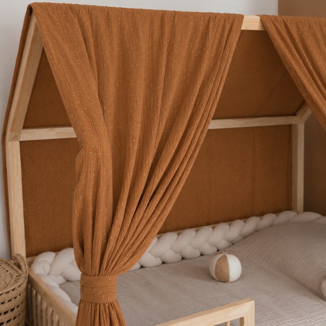 Ciel de lit cabane (pack de 2) Caramel pois dorés