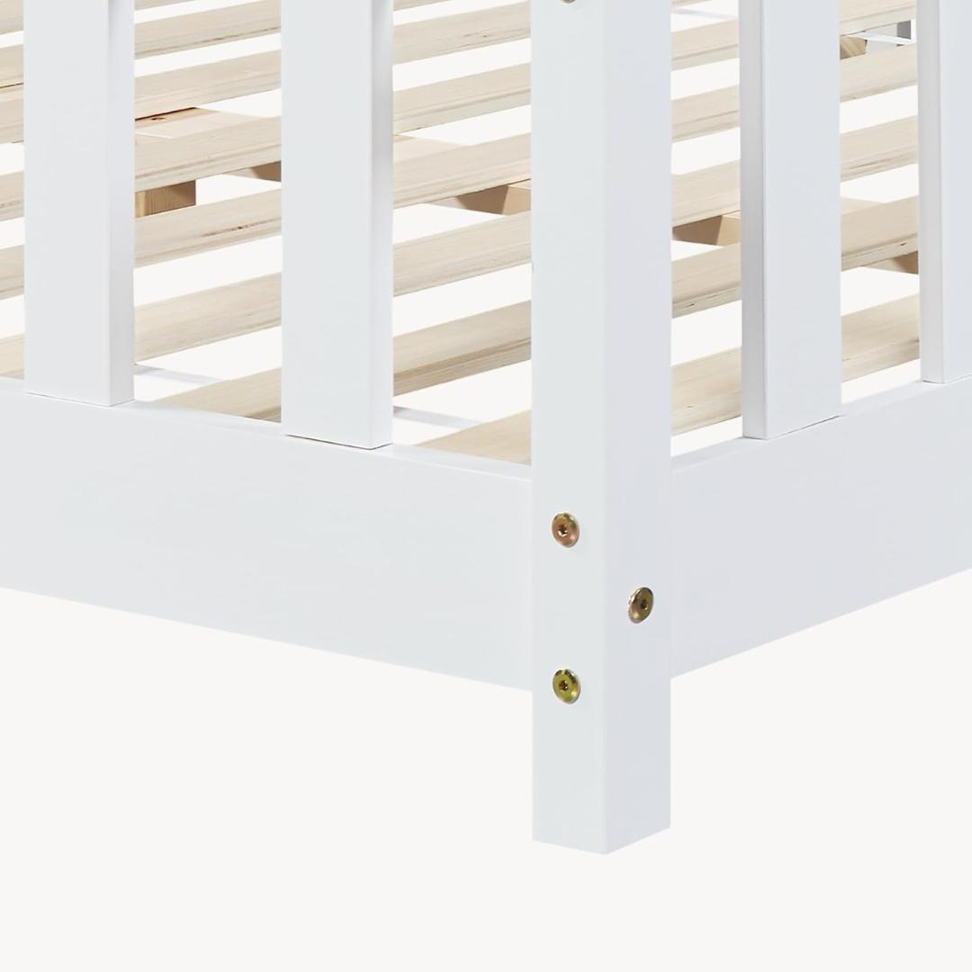 Lit cabane avec barrière 70x140cm - Blanc