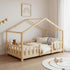 Grand lit cabane double avec barrière - 140x200cm - Bois naturel
