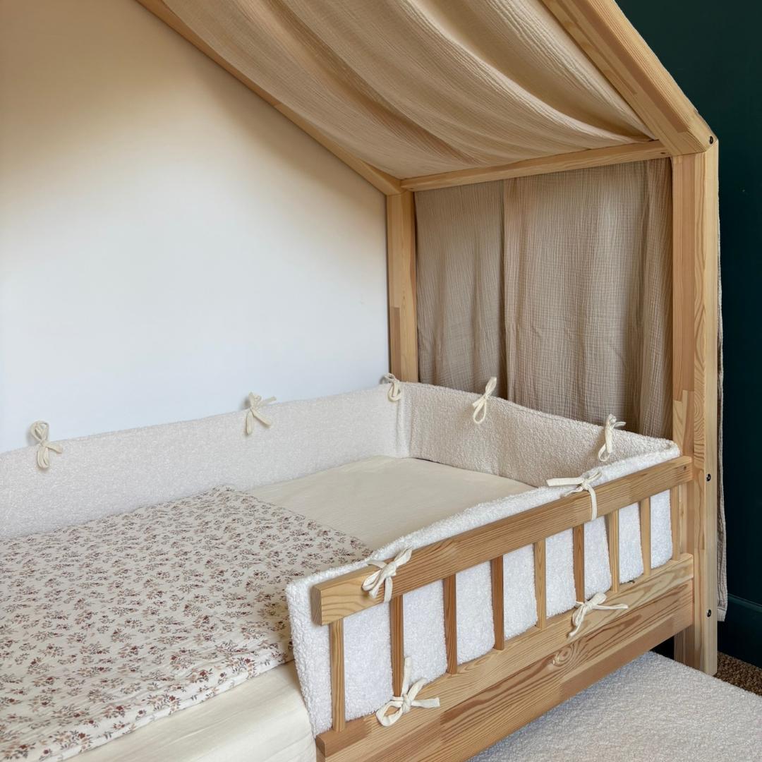 Tour de lit cabane tissu bouclette écru