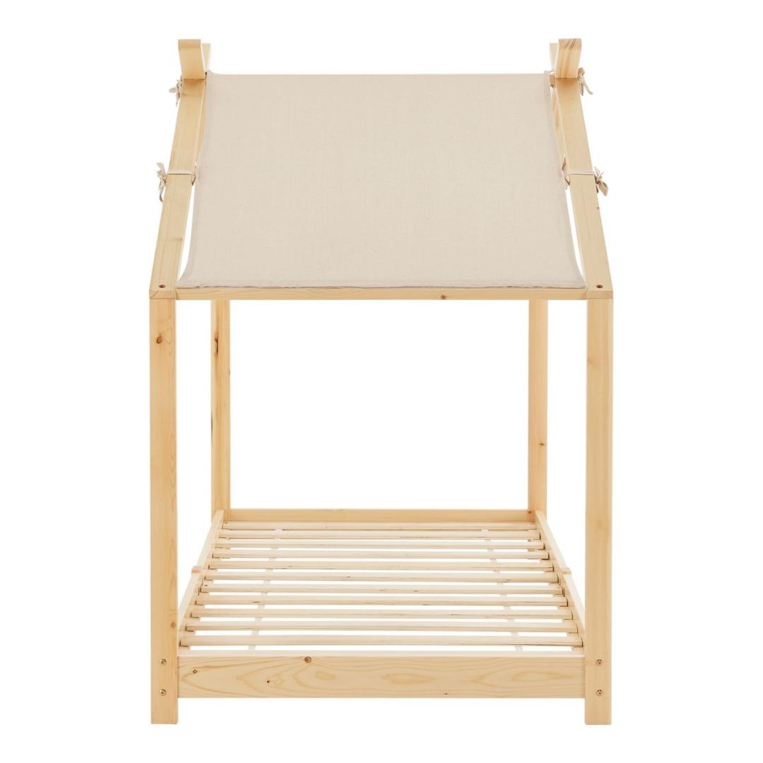 Pack lit cabane + ciel de lit + matelas 90x200cm - Bois naturel
