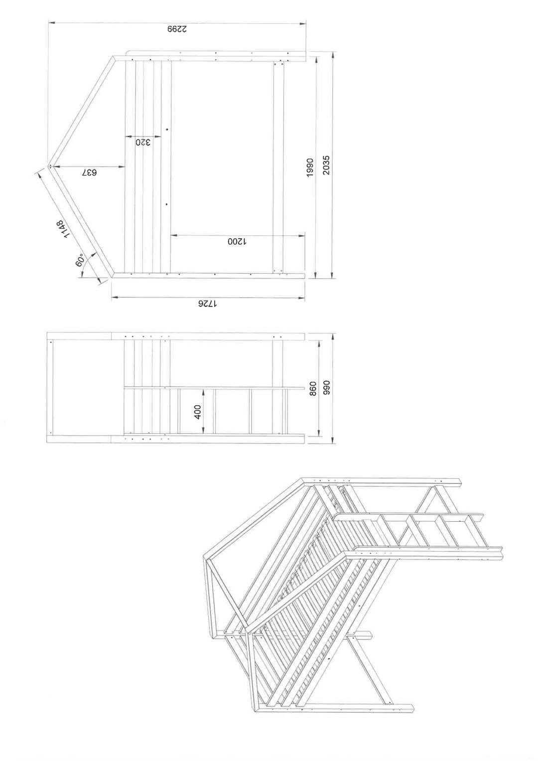 Lit cabane superposé Mezzanine 90x200cm