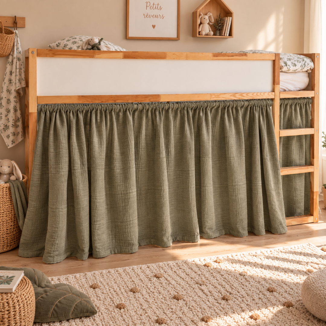 IKEA Kura Bed katoenen mousseline gordijn - Eucalyptusgroen