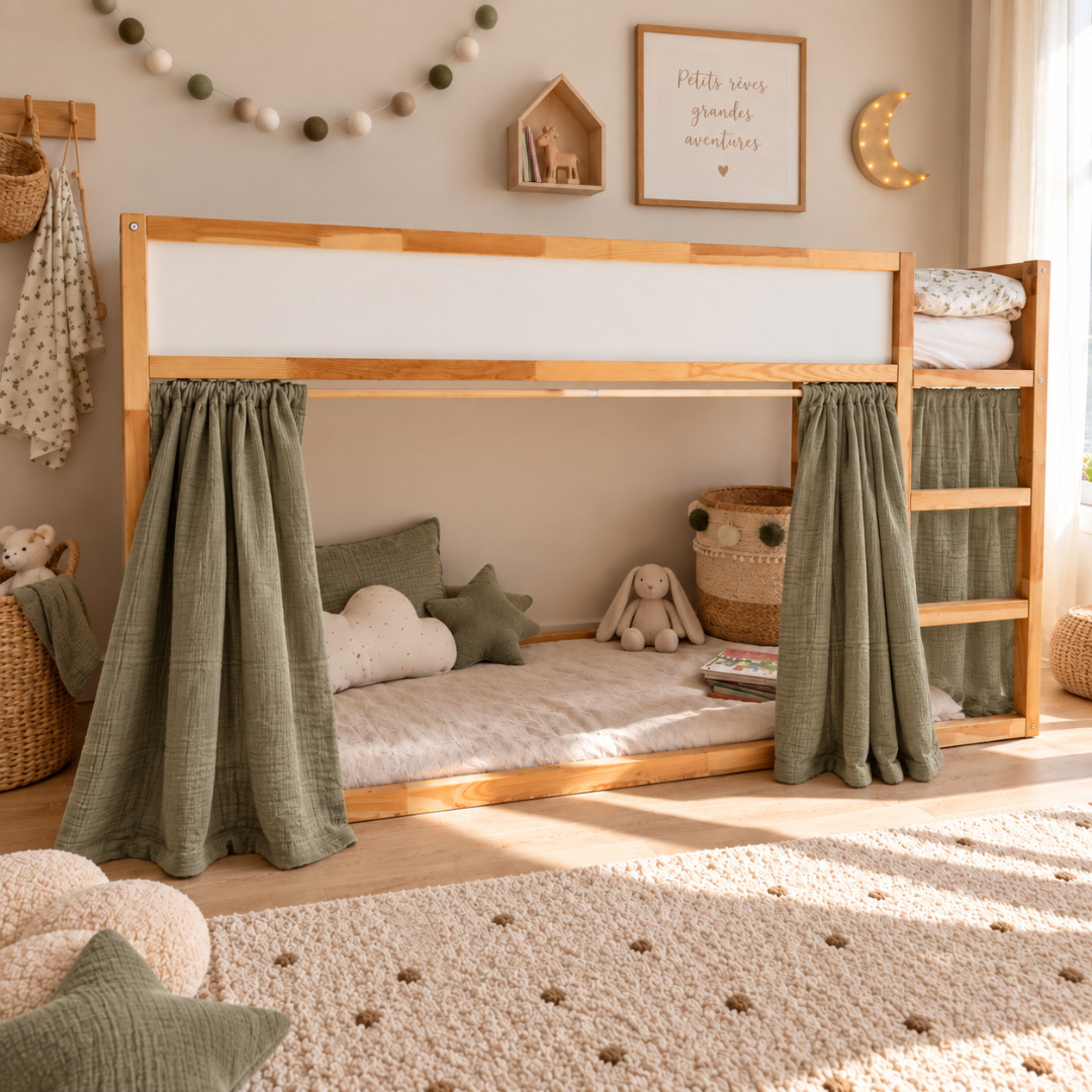 IKEA Kura Bed katoenen mousseline gordijn - Eucalyptusgroen