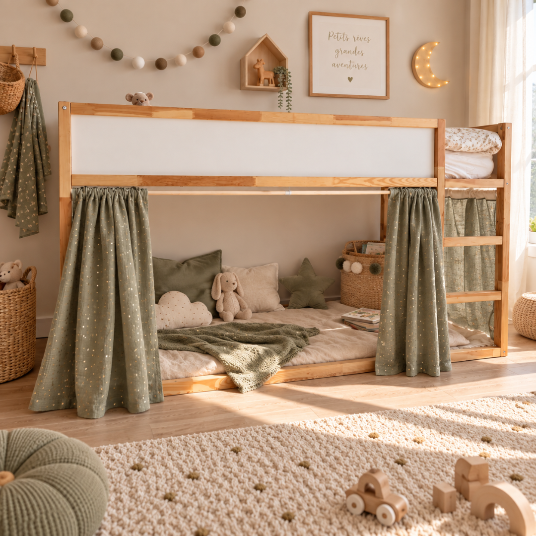 IKEA Kura Bed katoenen mousseline gordijn - Eucalyptusgroen