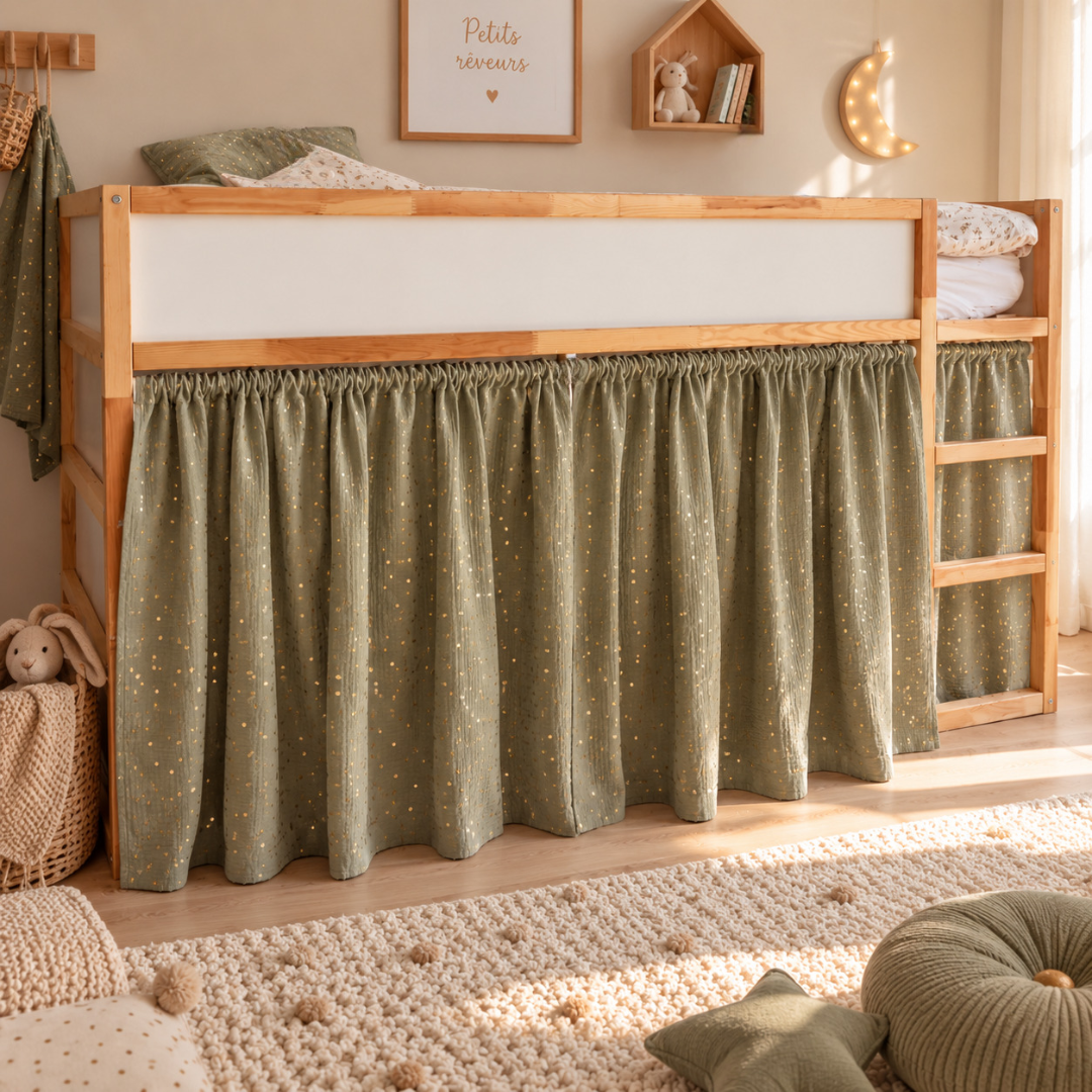 IKEA Kura Bed katoenen mousseline gordijn - Eucalyptusgroen