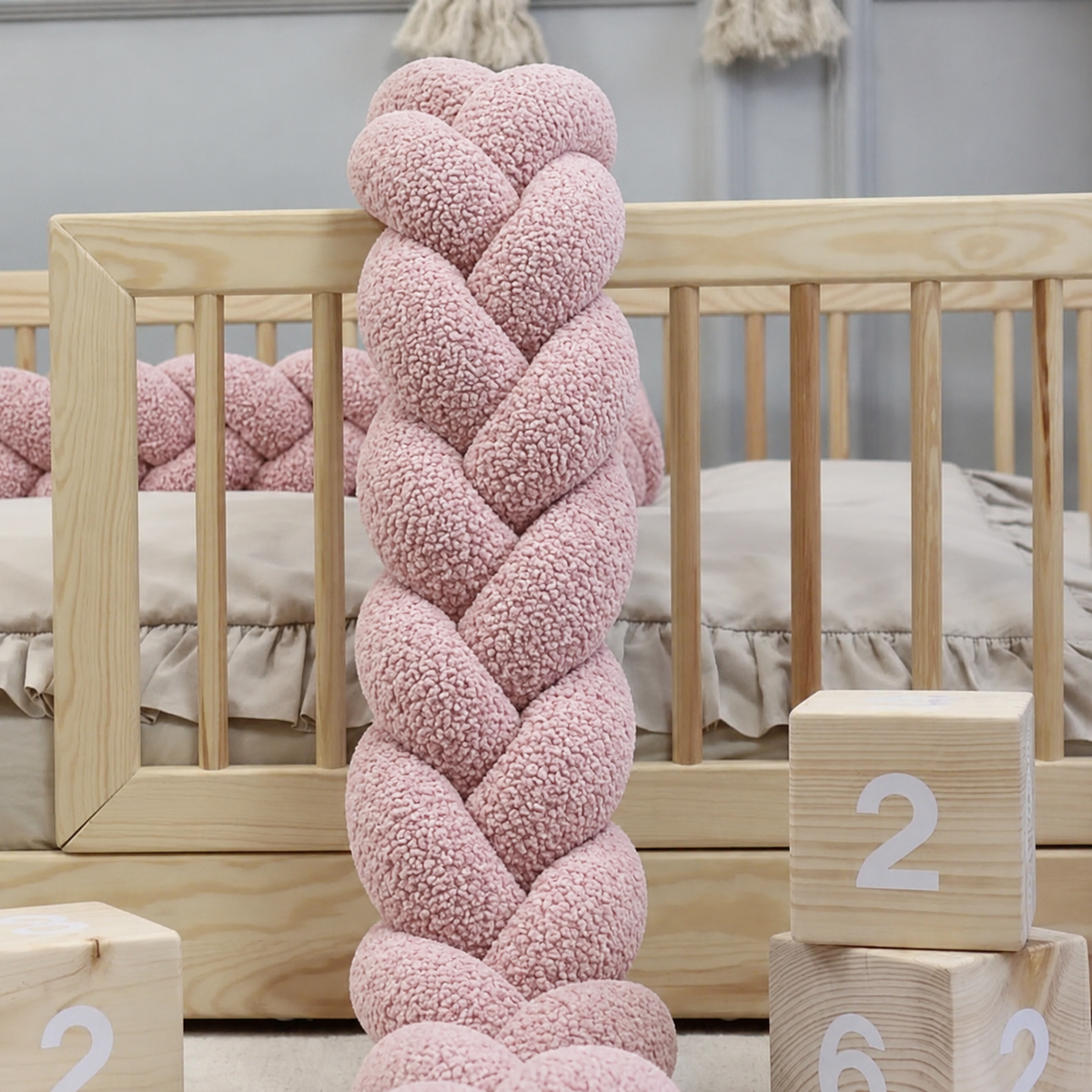Tresse de lit 3 brins Teddy bouclette Rose poudré