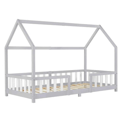 Lit cabane avec barrière - 90x200cm - Gris