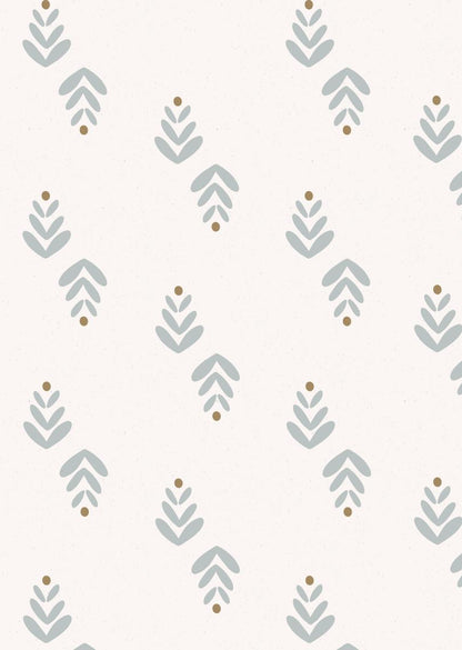 Papier peint chambre enfant Feuilles - Bleu &amp; Cappuccino