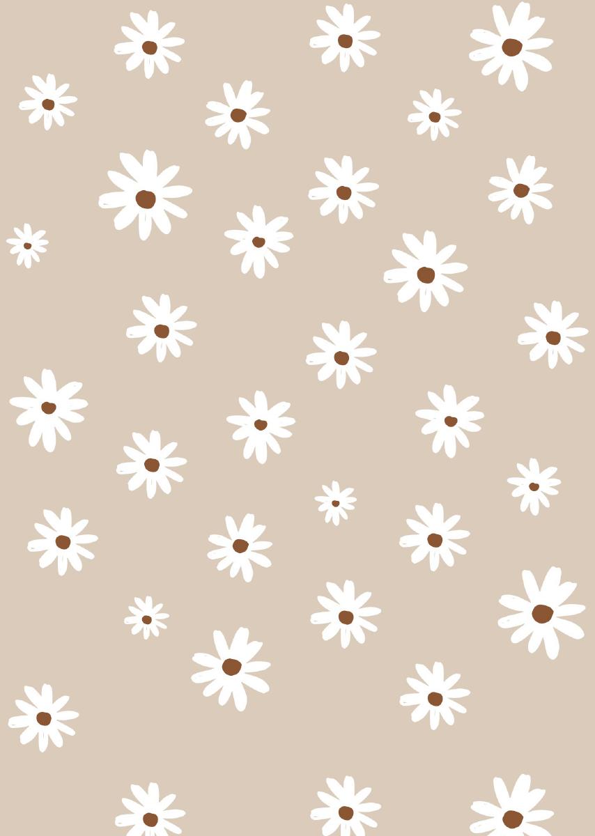 Papier peint chambre enfant Marguerites - Rose nude &amp; Blanc