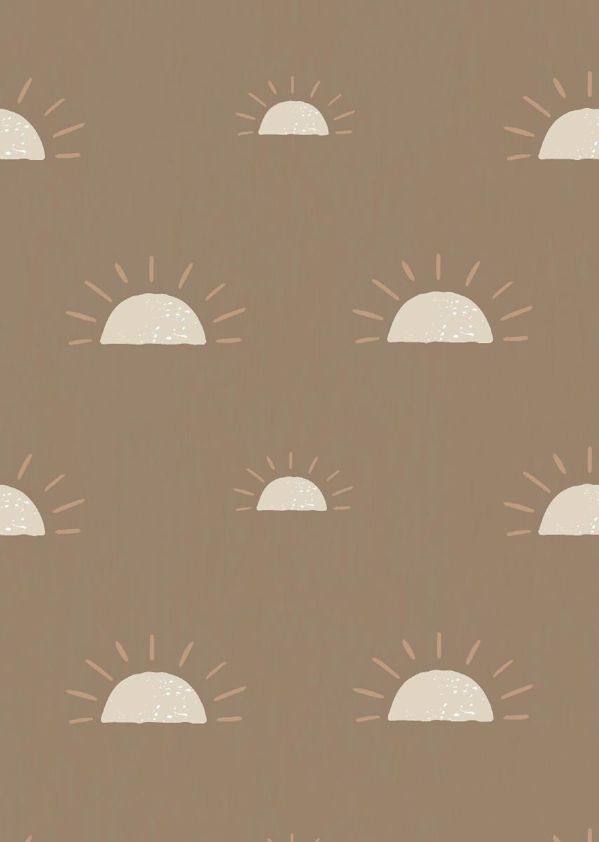 Papier peint chambre enfant Soleil - Marron glacé &amp; Blanc