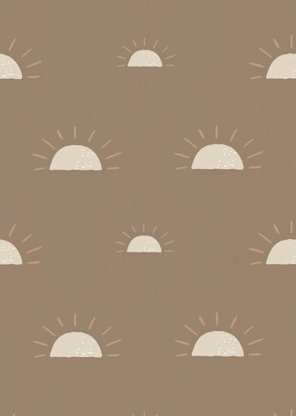 Papier peint chambre enfant Soleil - Marron glacé &amp; Blanc
