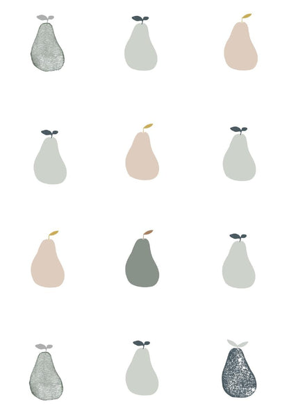 Papier peint chambre enfant Poires - Vert Sauge &amp; Beige