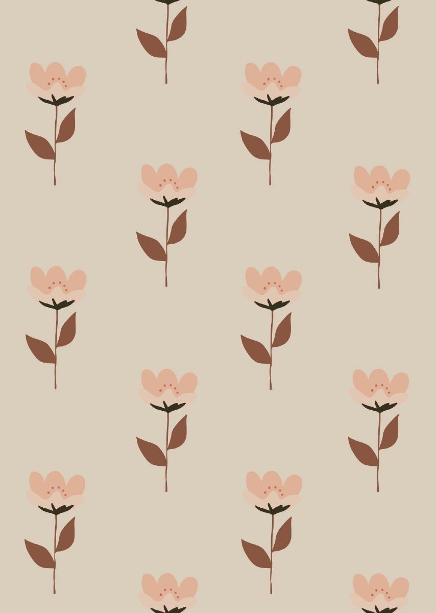Papier peint chambre enfant Fleurs - Rose nude &amp; Terracotta