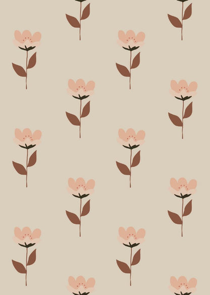Papier peint chambre enfant Fleurs - Rose nude &amp; Terracotta
